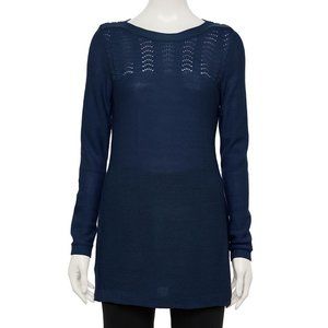 In Plastic! Long Sleeve Tunic Sweater Navy NWT